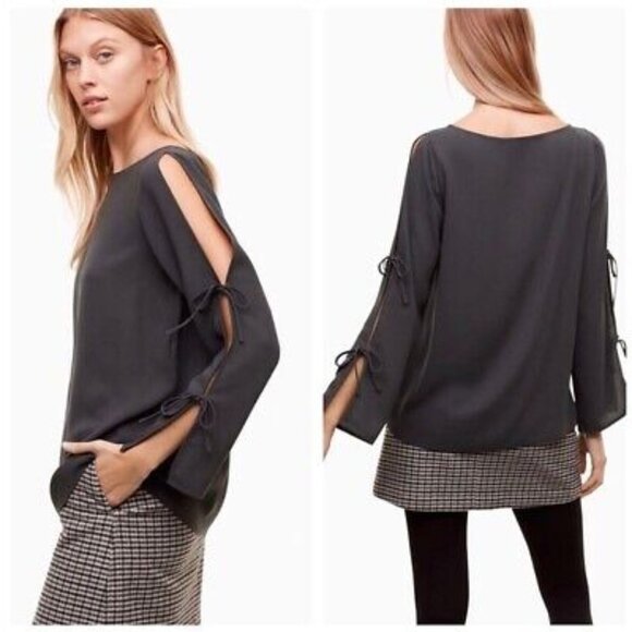 Aritzia Wilfred Pozzi Black Open Tie Sleeve Blouse Top Shirt Size Small - Picture 1 of 6